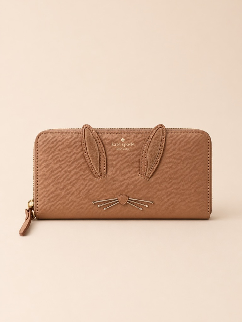 LIMITED EDITION Kate Spade Bunny Ear Zip Wallet 🐰🤎 Gold Whisker Detail • Rare